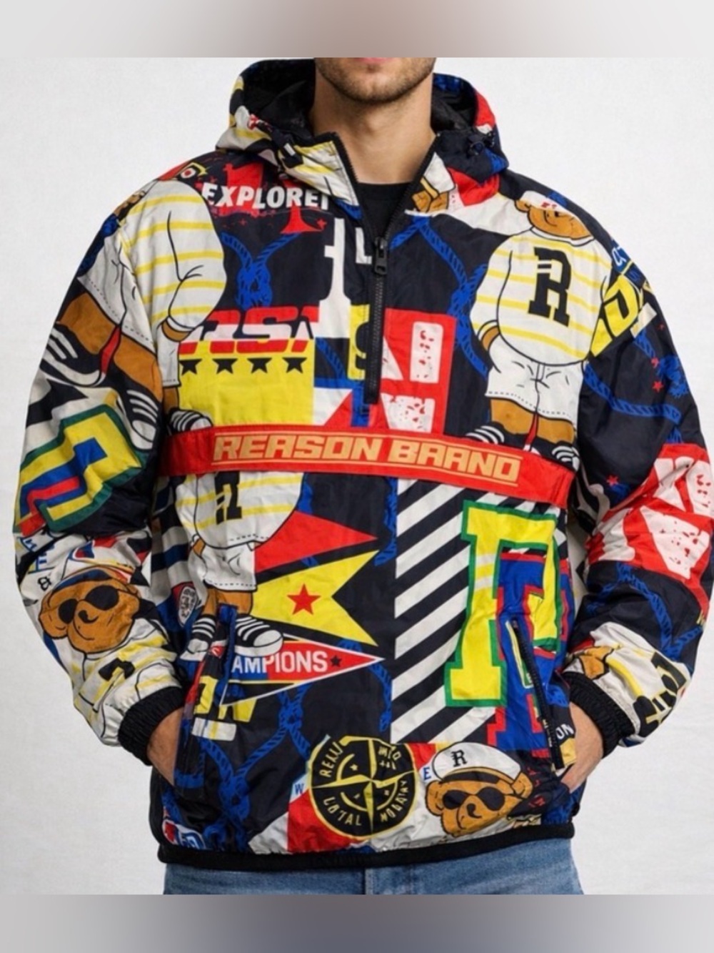Reason Men’s Graphic Windbreaker Pullover Jacket Size L(A434)✨